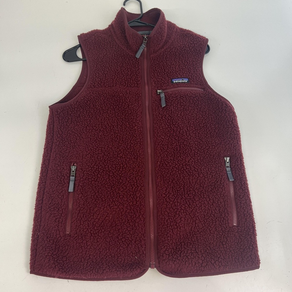 Patagonia Vest Womens Sherpa Medium Red Fleece Full Zip Pockets Outdoor Hiking